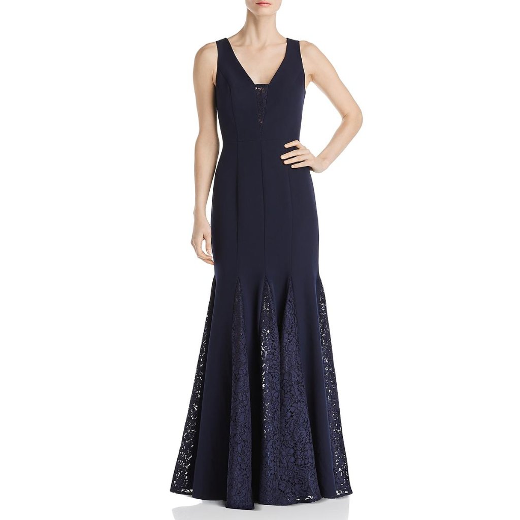 Eliza J Lace Trim V-Neck Formal Dress